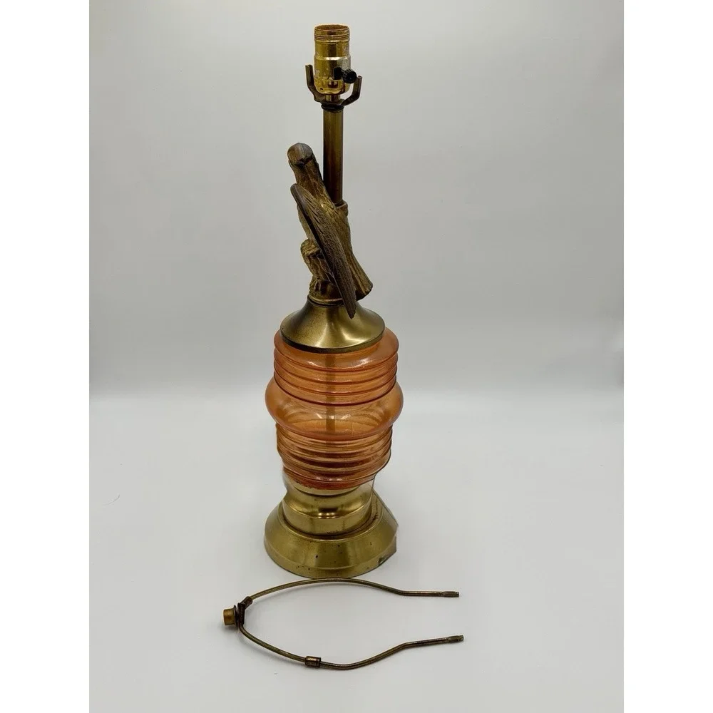 Vintage Eagle Table Lamp Amber Glass Brass Tone